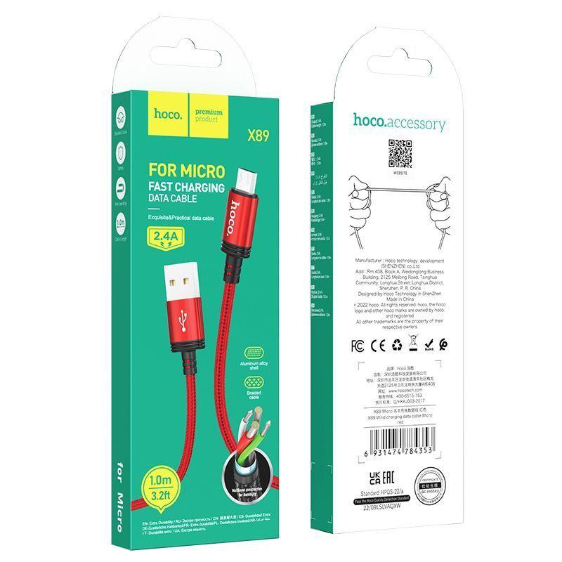 Кабель Micro USB HOCO X89 1м, 2,4А красный - фото 2 - id-p202019059