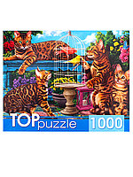 TOPpuzzle. ПАЗЛЫ 1000 элементов. Бенгальские коты в саду. ХТП1000-4143