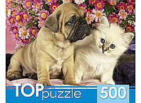 TOPpuzzle. ПАЗЛЫ 500 элементов. КБТП500-6800 Щенок и котёнок