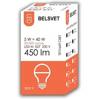 Лампа Белсвет LED-M G45 5W 3000K E14 К