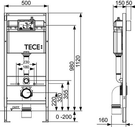 Инсталляция для унитаза TЕСЕbase 9400407 с черной матовой кнопкой Тecenow, фото 2