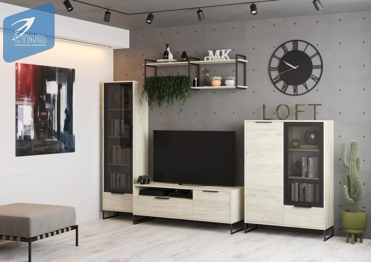 Стенка для гостиной Loft Дуб белый