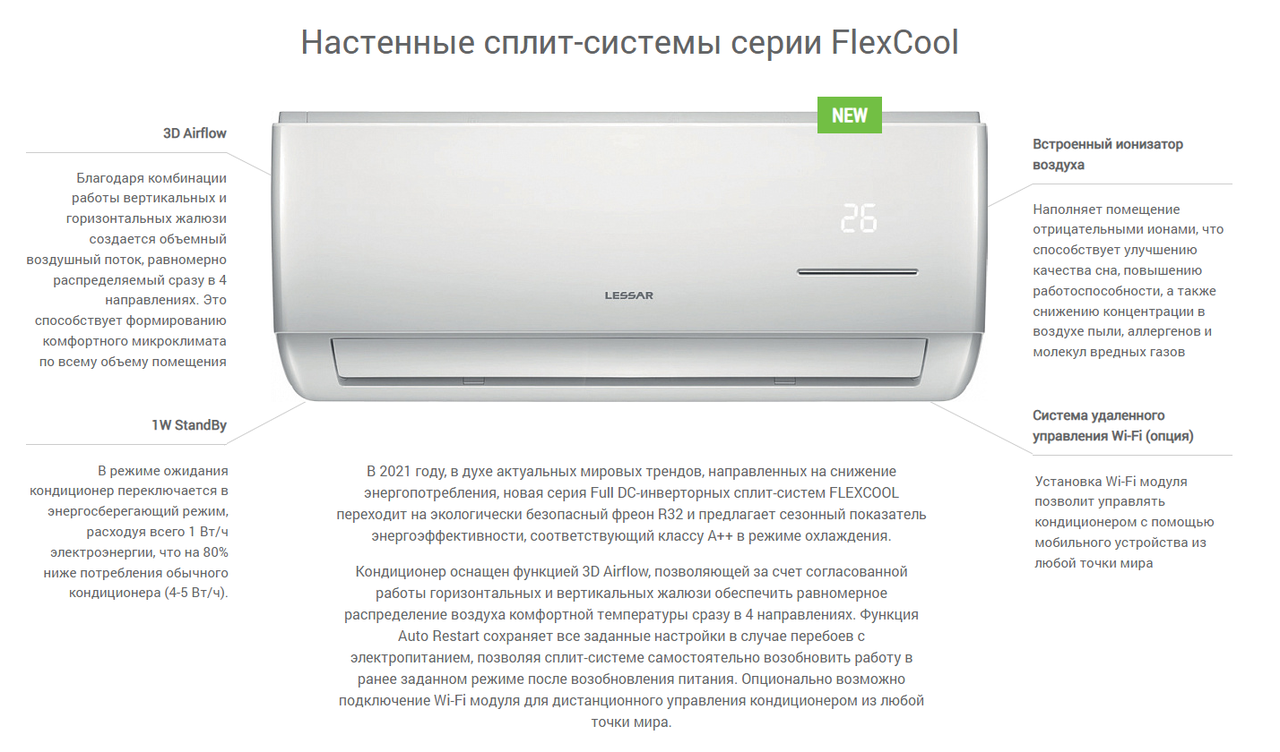 Кондиционер Lessar Flexcool LS-HE24KSE2/LU-HE24KSE2 - фото 3 - id-p202763809