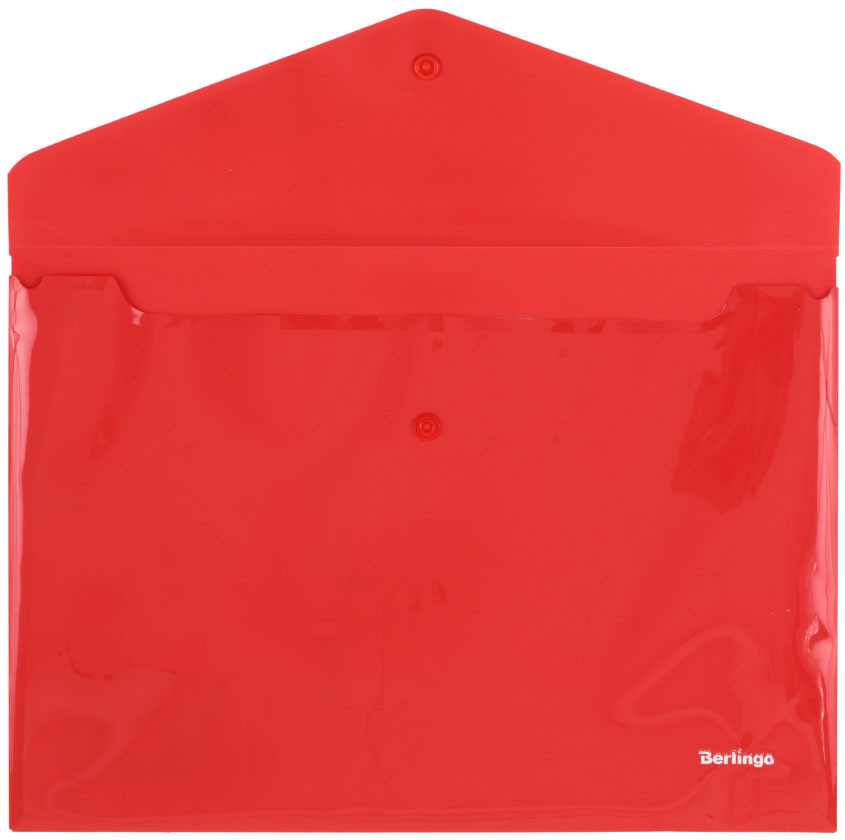 Папка-конверт пластиковая на кнопке Berlingo А4+ толщина пластика 0,18 мм, красная - фото 1 - id-p202765652