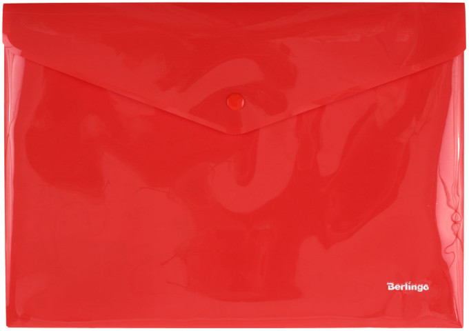 Папка-конверт пластиковая на кнопке Berlingo А4+ толщина пластика 0,18 мм, красная - фото 2 - id-p202765652