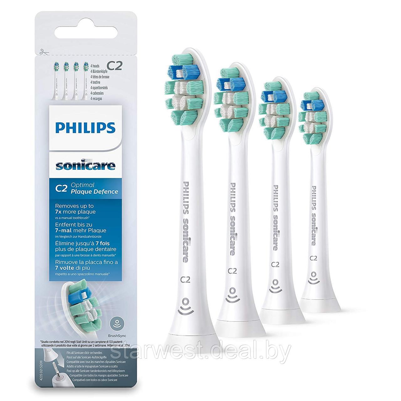 Philips Sonicare C2 Optimal Plaque Defense HX9024/10 White 4 шт. Насадки для электрической зубной щетки - фото 1 - id-p202820421