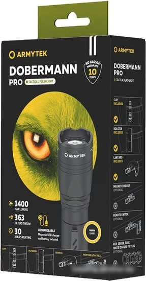 Фонарь Armytek Dobermann Pro Magnet USB (теплый свет) F07501W - фото 3 - id-p202820395