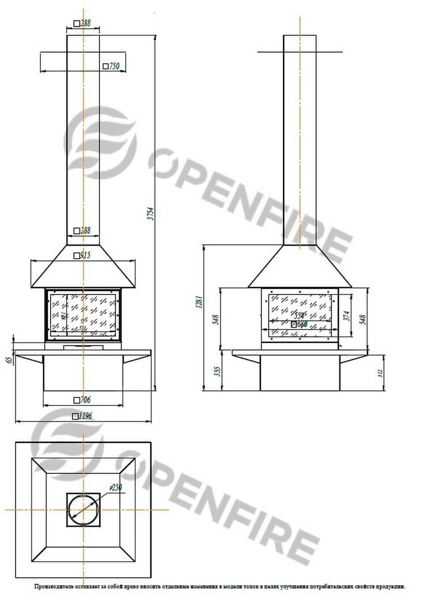 OpenFire CUBE островной камин со стеклянными дверцами - фото 7 - id-p202830268