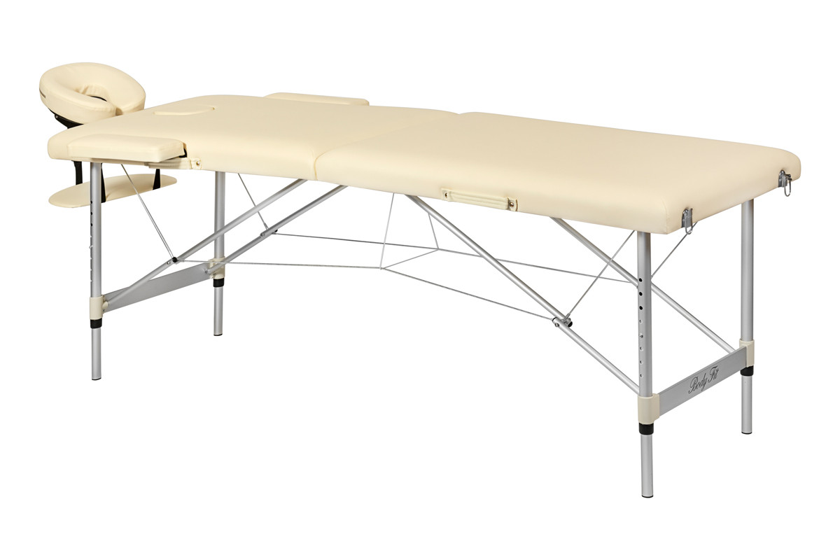 Складной 2-х секционный алюминиевый массажный стол BodyFit, бежевый 60 см