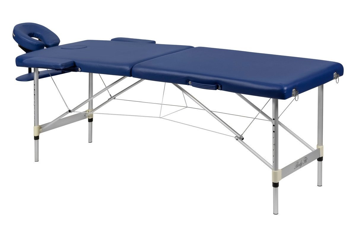Складной 2-х секционный алюминиевый массажный стол BodyFit, синий 60 см