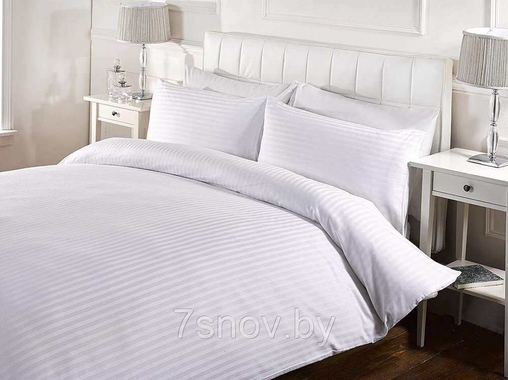 Однотонное постельное белье из страйп сатина семейное цвет белый СонМаркет - фото 1 - id-p202885717