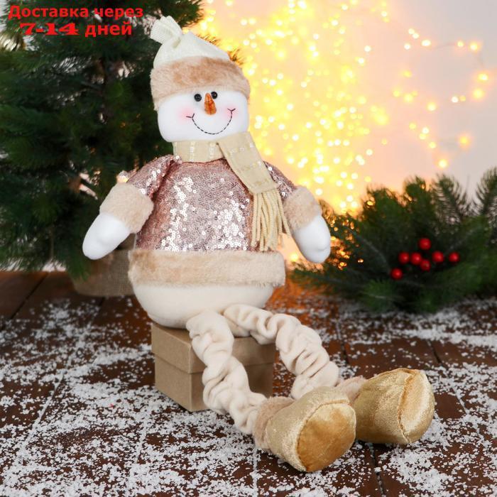 Мягкая игрушка "Снеговик в пайетках - длинные ножки" сидит 13*52 см - фото 1 - id-p202759655