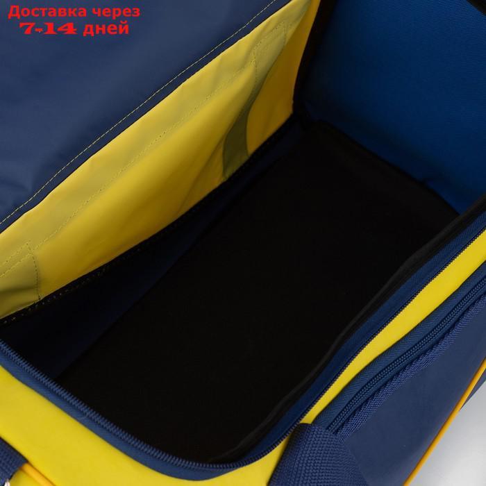Сумка спортивная, отдел на молнии, 3 наружных кармана, длинный ремень, цвет синий/жёлтый - фото 3 - id-p202760162