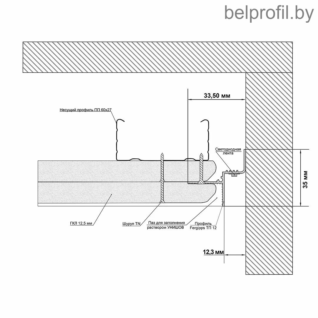 Теневой профиль Belprofil gips AP-112 для гипсокартонных потолков 2,0м - фото 6 - id-p201417645