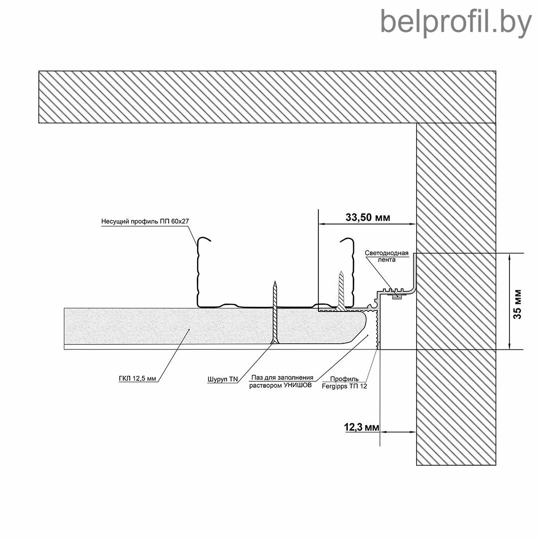 Теневой профиль Belprofil gips AP-112 для гипсокартонных потолков 2,0м - фото 4 - id-p201417645