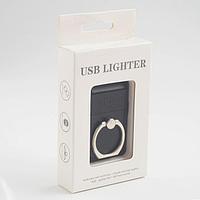 Зажигалка электронная USB «Black» с кольцом держателем