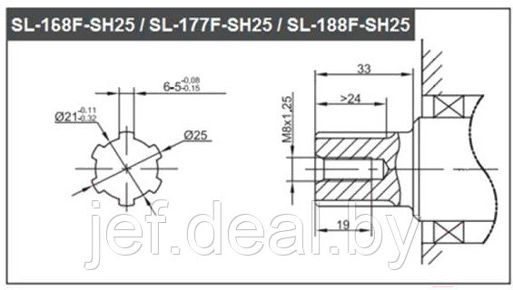 Двигатель 6.5 л.с. бензиновый ASILAK SL-168F-SH25 - фото 6 - id-p195485016