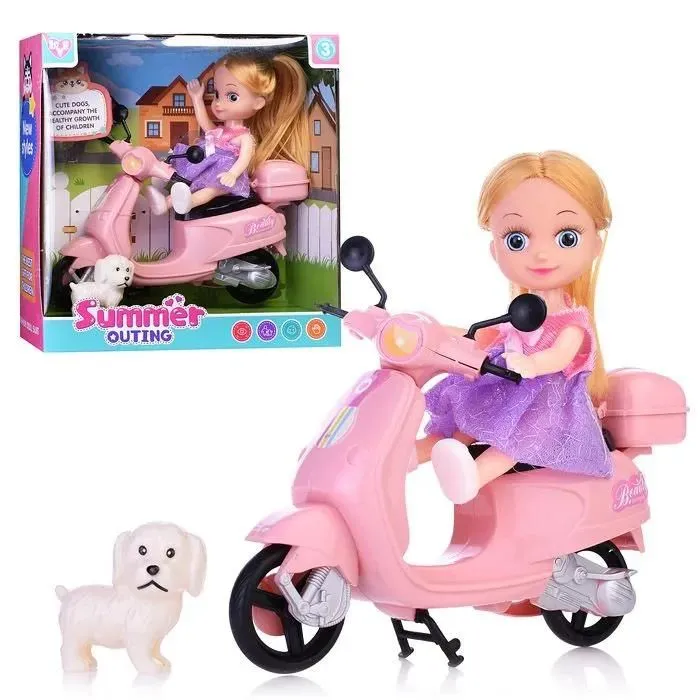 Игровой набор Кукла на мопеде со щенком