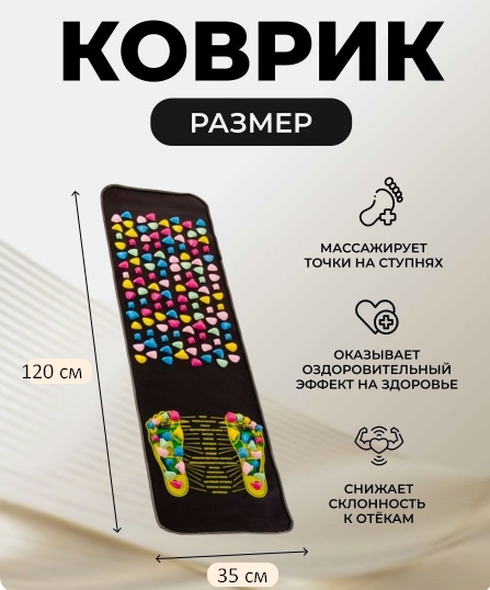 Массажный коврик для ног (ортопедический коврик) Foot-Massage MAT Камушки (120,0 * 35,0 см) - фото 6 - id-p203001929