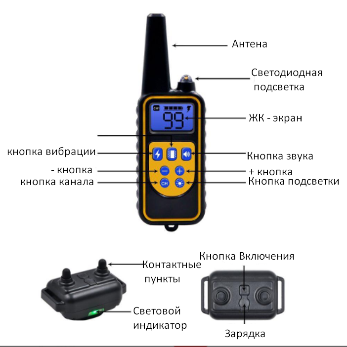 Электроошейник для собак дрессировочный Rechargeable and Waterproof IP67 (до 67 см) 800м. - фото 9 - id-p203005624