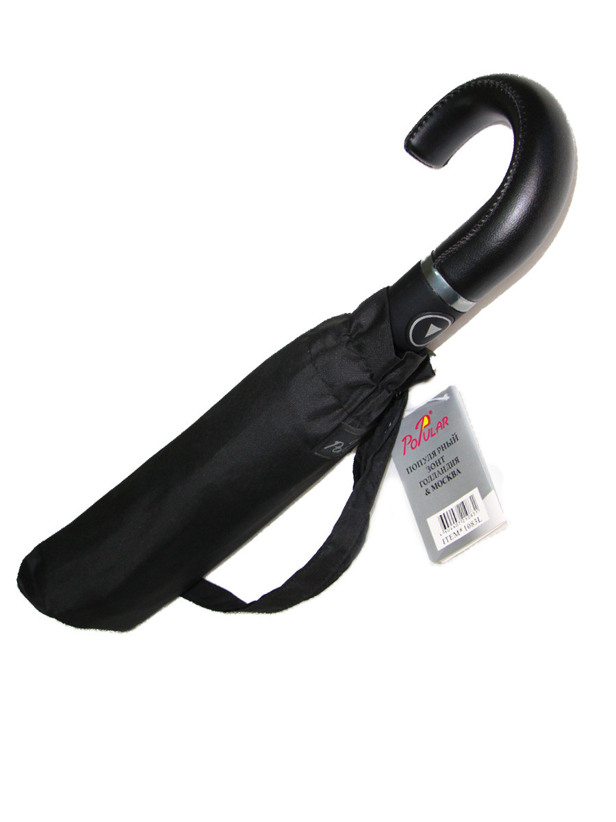 Зонт черный полуавтомат "Popular" арт. 1083L с системой защиты Анти-ветер с изогнутой ручкой - фото 4 - id-p203005646