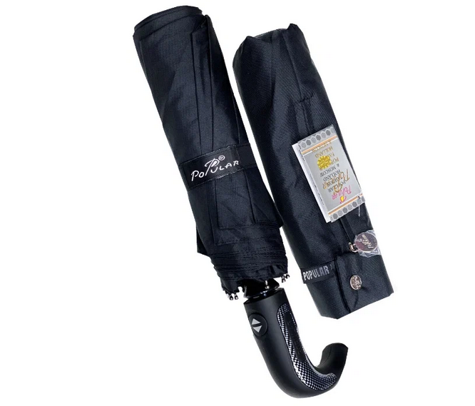 Зонт черный автомат "Popular" арт. 1631 с системой защиты Анти-ветер c карбоновой вставкой