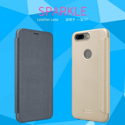 Полиуретановый чехол книга Nillkin Sparkle Leather Case Gold для OnePlus 5T - фото 5 - id-p203011633