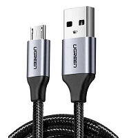 Кабель UGREEN US290 (60146) USB-A 2.0 to Micro-USB Cable Nickel Plating Alu Braid (1 метр) чёрный/серый