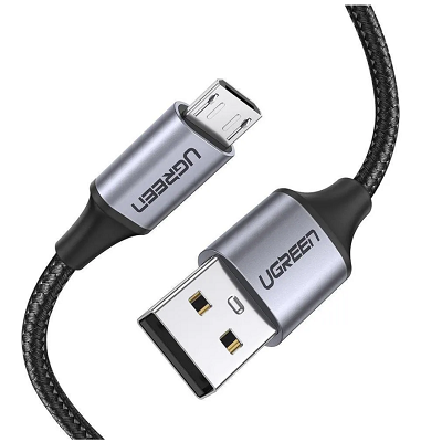 Кабель UGREEN US290 (60146) USB-A 2.0 to Micro-USB Cable Nickel Plating Alu Braid (1 метр) чёрный/серый - фото 2 - id-p203012805
