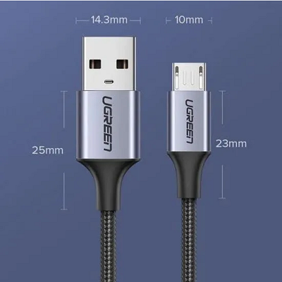 Кабель UGREEN US290 (60146) USB-A 2.0 to Micro-USB Cable Nickel Plating Alu Braid (1 метр) чёрный/серый - фото 3 - id-p203012805