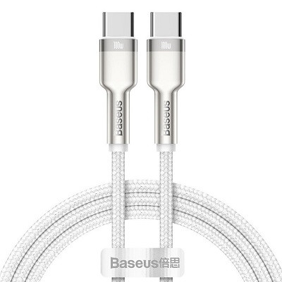 Кабель для передачи данных Baseus Cafule Series Metal Data Cable Type-C to Type-C 100W 1m (CATJK-C02) белый - фото 1 - id-p203012810