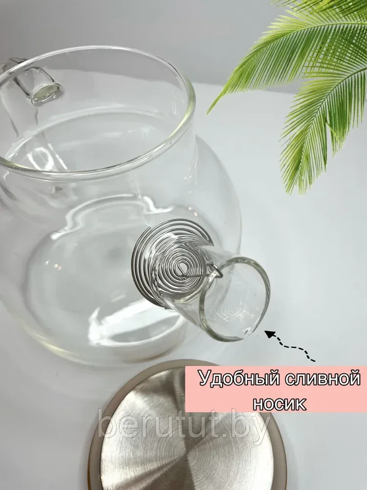 Чайник заварочный жаропрочное стекло 1000 мл, Фильтр-пружинка из нержавеющей стали SUNHOME Teapot - фото 3 - id-p203017479
