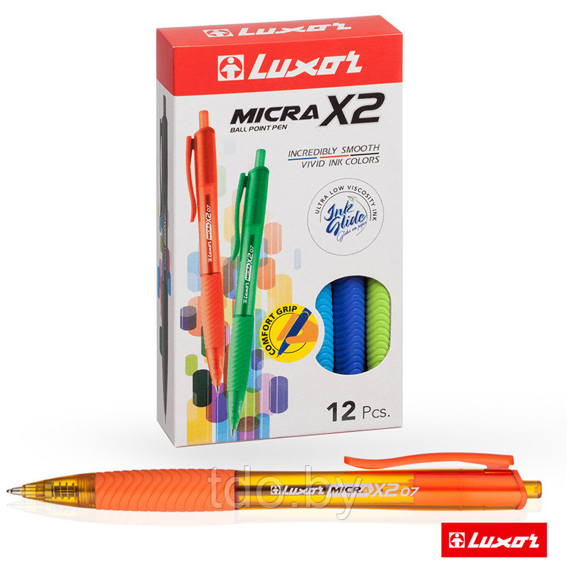 Ручка шариковая автоматическая Luxor "Micra X II" синяя, 0,7мм, грип, корпус ассорти - фото 6 - id-p203019274