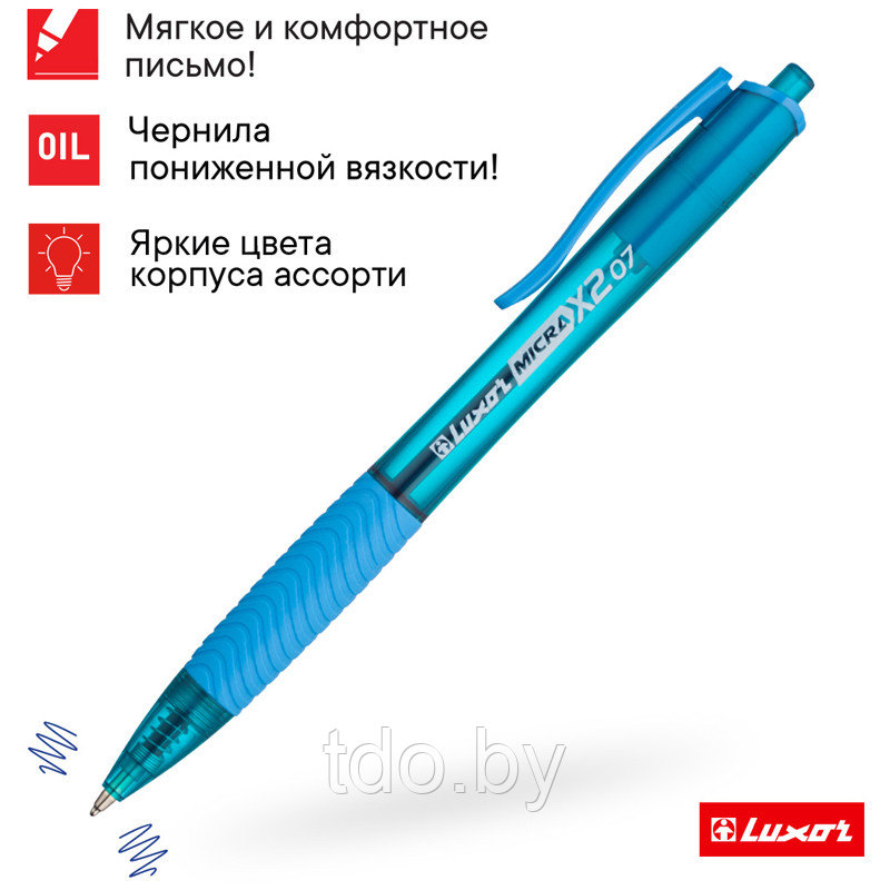 Ручка шариковая автоматическая Luxor "Micra X II" синяя, 0,7мм, грип, корпус ассорти - фото 4 - id-p203019274
