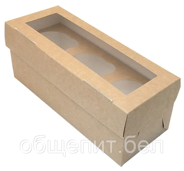 Коробка для маффинов (для 3-х шт), 250 х 100 х 100 мм