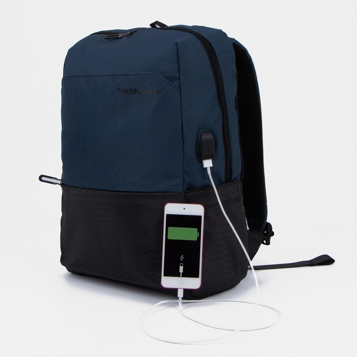 Рюкзак на молнии, наружный карман, разъем USB, цвет синий - фото 5 - id-p203024965
