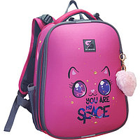 Рюкзак каркасный школьный 38 х 30 х 16 см, эргономичная спинка, Stavia "Кошка космос", розовый