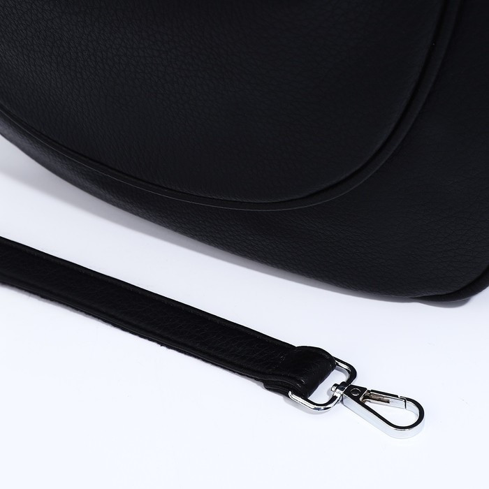 Сумка-мешок на молнии, наружный карман, длинный ремень, цвет чёрный - фото 6 - id-p203026399