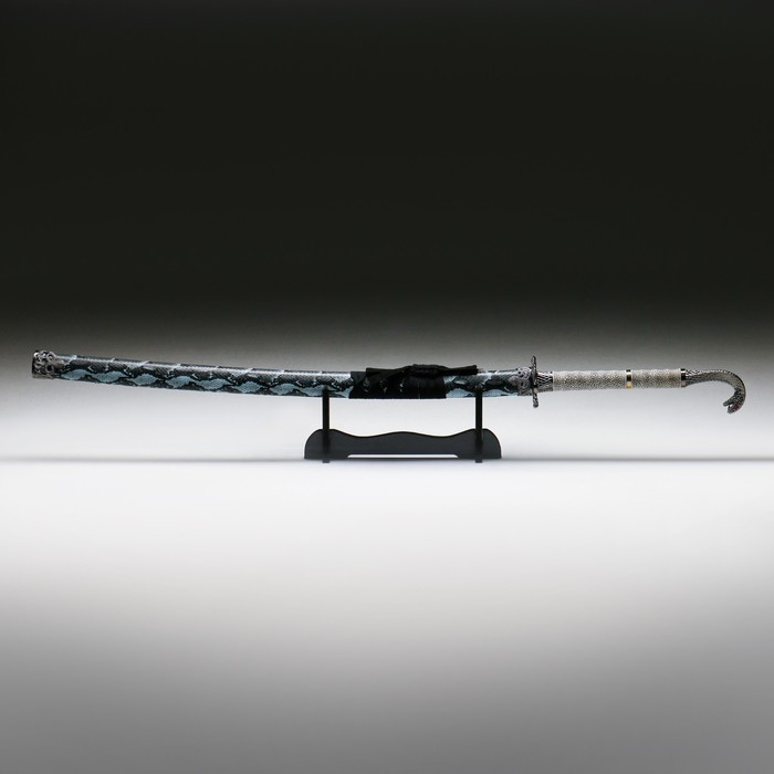 Сувенирное оружие «Катана на подставке» 107см, серо-зеленая, под змеиную кожу, рукоять кобра - фото 1 - id-p203026518
