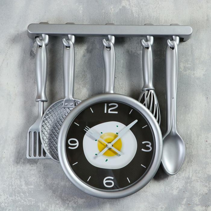Часы настенные, серия: Кухня, "Кухонная утварь", 32 х 34 см, серебро - фото 1 - id-p203026542