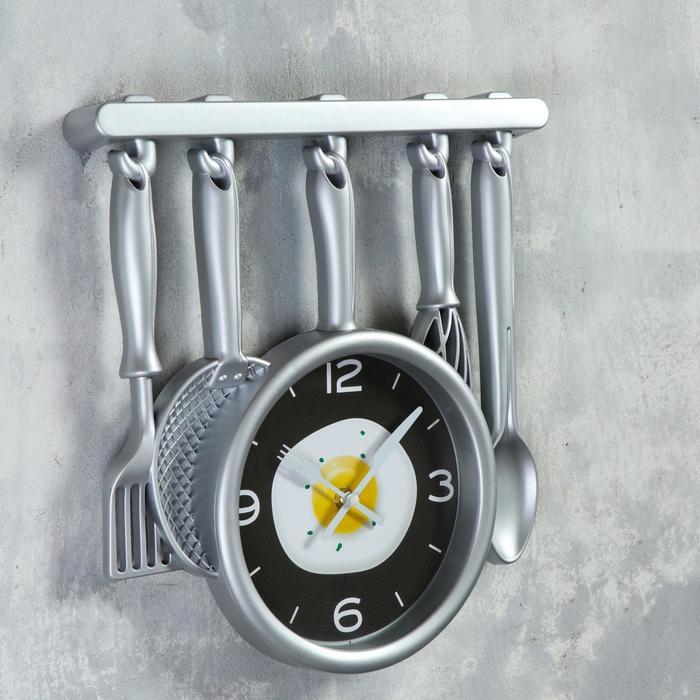 Часы настенные, серия: Кухня, "Кухонная утварь", 32 х 34 см, серебро - фото 2 - id-p203026542