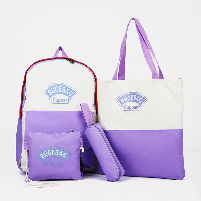 Рюкзак на молнии, наружный карман, набор шопер, сумка, цвет сиреневый - фото 1 - id-p203027049