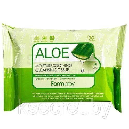 Aloe Салфетки очищающие увлажняющи с экстрактом алое FarmStay Aloe Moisture Soothing Cleansing Tissue, 30 шт - фото 1 - id-p203034088