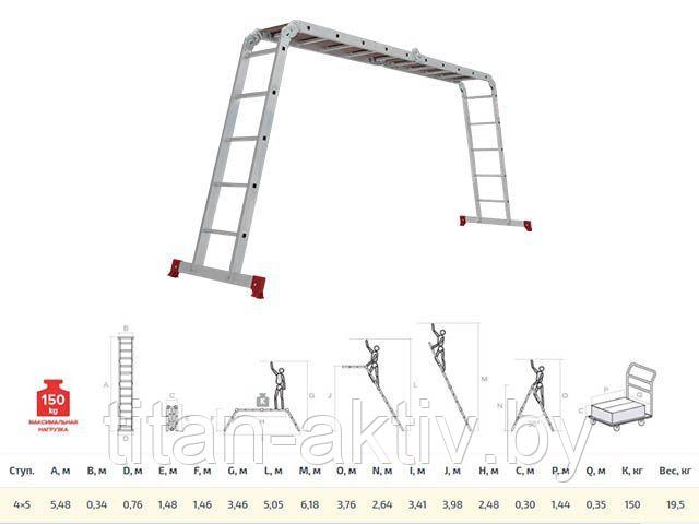 Лестница алюм. многофункц. трансформер 4х5 ступ. с настилом, 19.9кг NV233 Новая высота (Максимальная