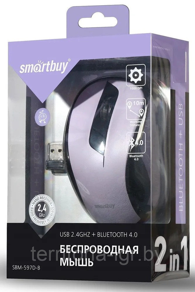 Беспроводная бесшумная мышь USB + Bluetooth SBM-597D-B пурпурный Smartbuy - фото 1 - id-p127503237