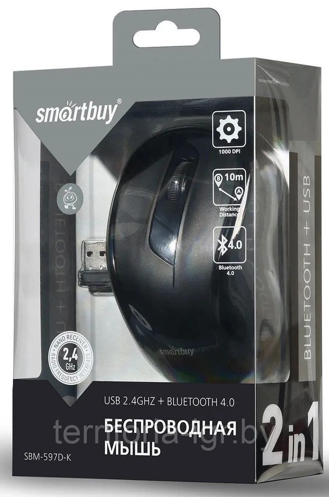 Беспроводная бесшумная мышь USB + Bluetooth SBM-597D-K черный Smartbuy - фото 1 - id-p115838992
