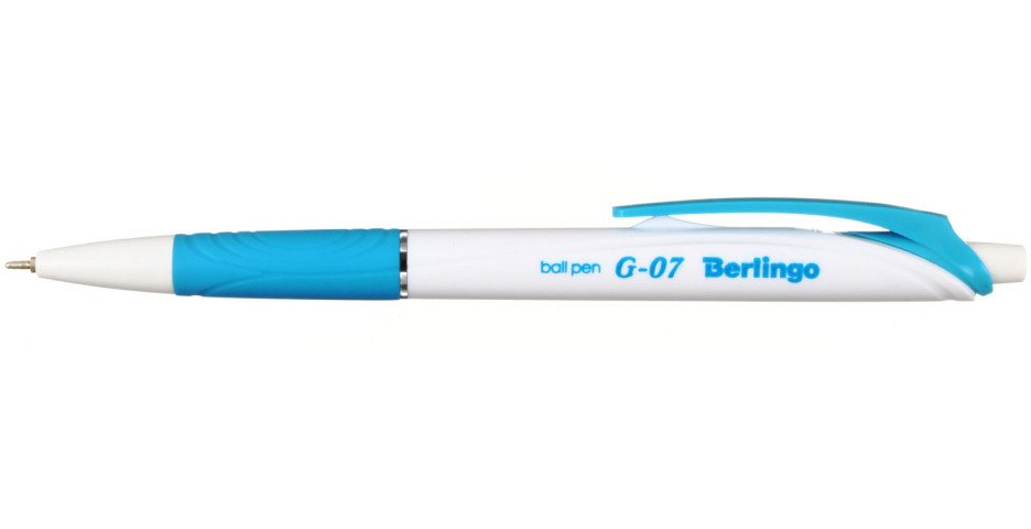 Ручка шариковая автоматическая Berlingo G-07 корпус белый с голубым, стержень синий - фото 1 - id-p203119250
