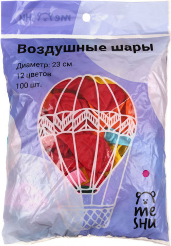 Шары воздушные Meshu 100 шт., 12 цветов, 9"/23 см., пастель, ассорти - фото 1 - id-p203119261