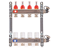Коллекторная группа 1' х 3/4' 5 вых. с расходомерами и термостатическими вентилями, нерж. сталь