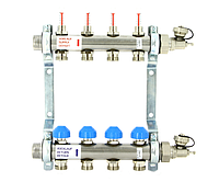 Коллекторная группа из нерж. стали 1" с расходомер. и термостатич. вентилями, 8 вых.